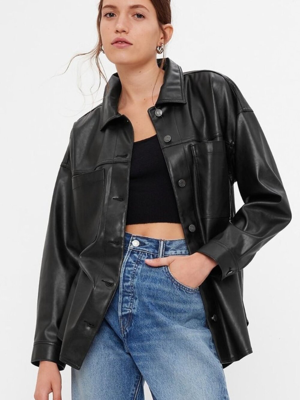GAP Utility Faux Leather Shacket - NEW